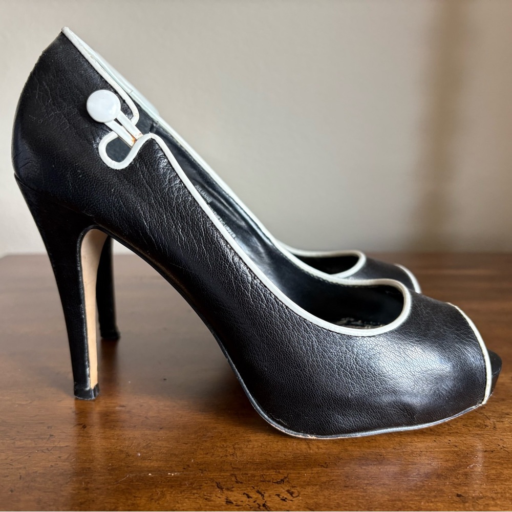White House Black Market Black and White Peep-Toe Heels